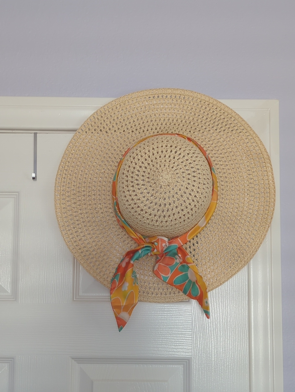 Forever 21 Beige Woven Sun Hat with    Floral Accent Ribbon Size M/L